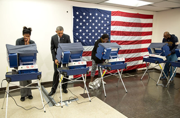 Image of Barack Obama voting at a polling place