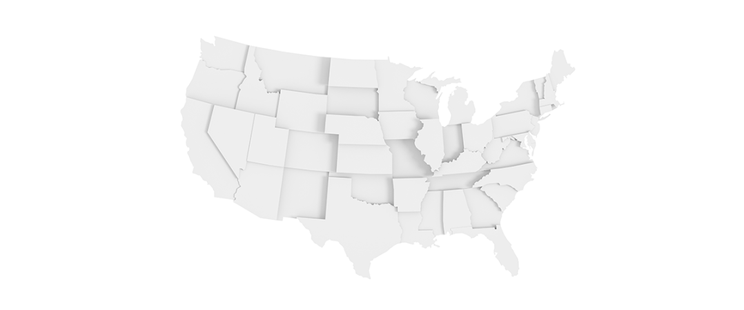 Gray map of the United States with white background