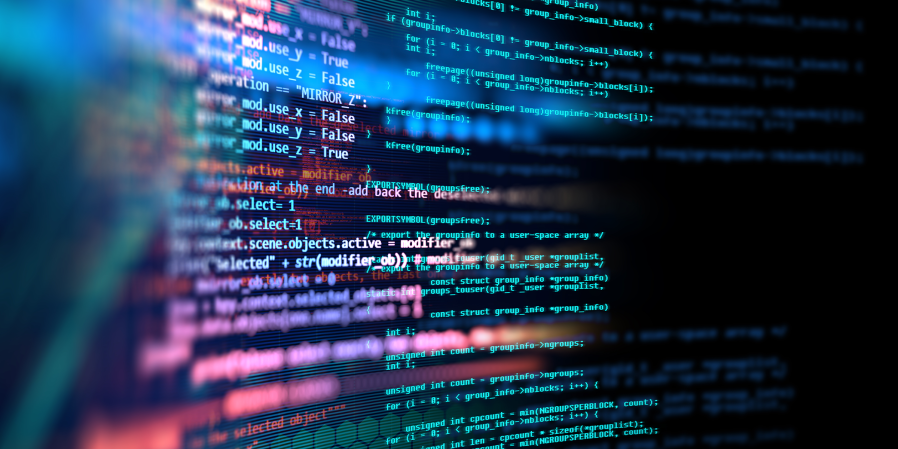 Bright multicolored screen with various code across it