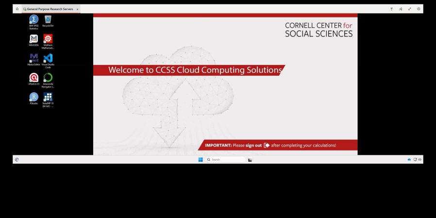 Screenshot of desktop after logging into CCSS Cloud Computing server